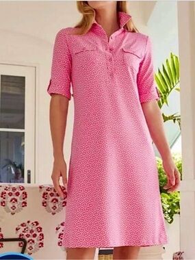 J.McLaughin Lawrence Dress Honeycomb Pink Patterned Shirt Dress Medium